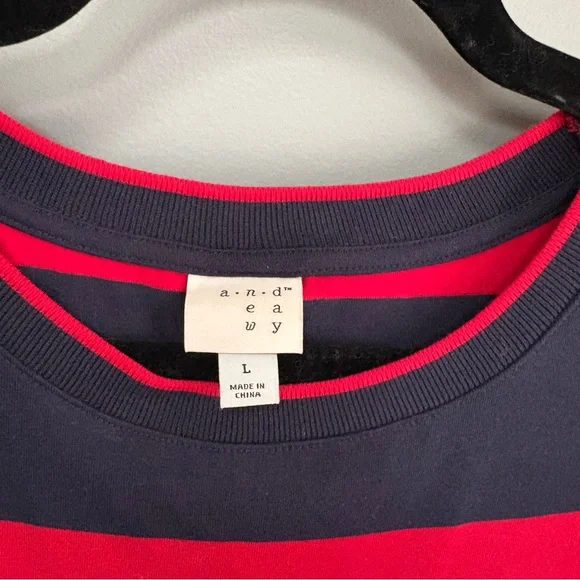 a new day Red Navy Blue Striped Sleeveless Cotton Midi Dress Side Slit Size LG - Picture 3 of 6